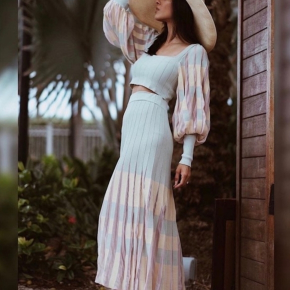 Zara Pleated Knit Crop Top Womens S Green Yellow Square Neck Boho Retro 90s Y2K - Picture 9 of 11